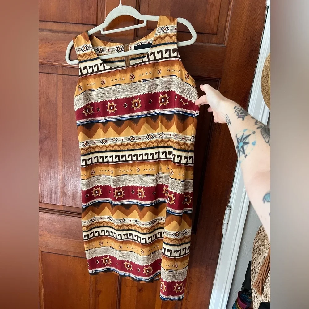 Southwestern Print Mini Dress Vintage Aztec Tribal Desert Boho Dress M/L